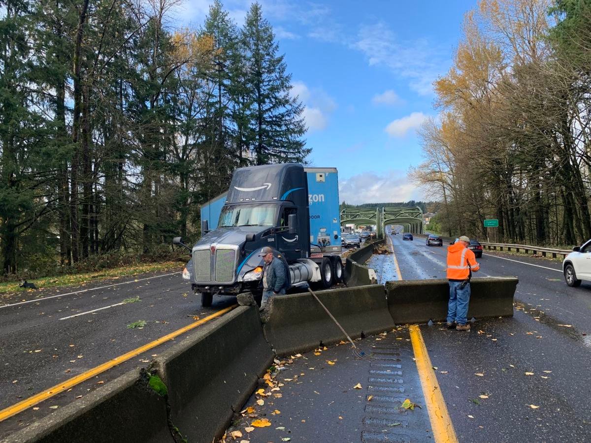 A semitruck collision blocked southbound and northbound lanes of Interstate 5 Monday afternoon.